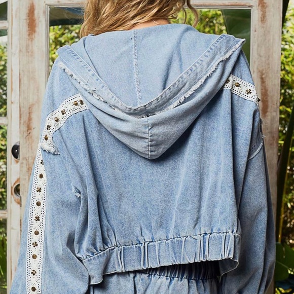 POL Light Blue Denim Jacket with Lace Accents - Picture 5 of 10